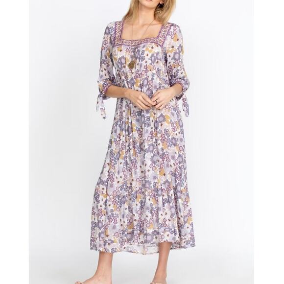 Johnny Was Dione Midi Maxi Dress Purple Floral Print Square Neck XL Half Sleeve - Picture 1 of 7